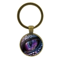 Mystischer Drachenauge-Schlüsselanhänger mit Glas-Cabochon und antikem Bronzering auf Weiß - Drachenaugenmuster (XSWX8253) / Antikbronze