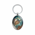 Llavero ovalado de plata con motivo de tortuga marina y colgante de cúpula de vidrio - Patrón de Tortuga Marina (XSWX8277)