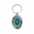 Portachiavi in stile bohémien con pendente ovale e motivo floreale mandala blu - Ciondolo Ovale Mandala (XSWX8267)