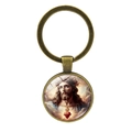 Vintage Heilig Hart sleutelhanger in brons met religieus Jezus portret - Antiek Brons (XSWX8246)
