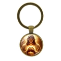 Bronzen sleutelhanger met ronde glazen cabochon en heilig Jezus Christus ontwerp - Antiek Brons (XSWX8255)