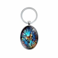Portachiavi creativo con farfalla in vetro blu, ciondolo ovale e anello in metallo argento - Farfalla Blu (XSWX8272)