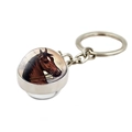 Portachiavi con ritratto di cavallo e ciondolo a doppia faccia in vetro e anello - Ritratto Laterale di Cavallo Marrone (XSWX8236-1)