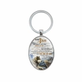 Llavero de metal ovalado con diseño de lobo y mensaje especial de mamá para su hijo - Colgante Ovalado de Patrón de Lobo (XSWX8298)
