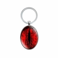 Silberner Metall-Schlüsselanhänger mit ovalem blutrotem Katzenaugen-Anhänger und Glaskuppel - Ovales Rotes Augenmuster (XSWX8281)