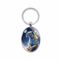 Tiger Anhänger Schlüsselanhänger mit Sternenhimmel Illustration an poliertem Metallring - Sternenhimmel Tiger und Schmetterling Stil (XSWX8312)