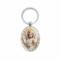 Elegant metal angel keychain with oval vintage cherub pendant on a white background - Angel Pattern(XSWX8316)
