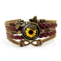 Bohemian multilayer braided leather bracelet with sunflower pendant and infinity charm - Be Kind Sunflower Style (XSWX8237-1)