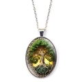 Vintage Tree of Life oval pendant necklace with green canopy and sunset gradient glass gem - Tree of Life Vintage Style (XSWX8375)