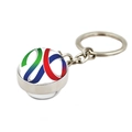 Sferische 2026 WK metalen sleutelhanger met glazen hanger en lintvormig logo ontwerp - 20ste Verjaardag/Lint Logo Stijl (XSWX8395)