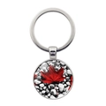 Detalle de llavero plateado con colgante de cúpula de vidrio de hoja de arce roja en blanco - Hoja de Arce con Fondo de Piedra (XSWX8415-9)