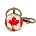 Detailed macro view of the vintage bronze Canada flag keychain with lobster clasp accessory - Vintage Artistic Maple Flag Style (XSWX8420-12) / Antique Bronze