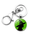 Schlüsselanhänger mit grüner Hexen-Silhouette und glänzendem silbernem Metallring - Grüne Hexensilhouette (XSWX8411-1)