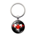 Detalle de llavero de bandera de Canadá plateado con hoja de maple bajo domo cristal - Hoja de Arce con Salpicaduras Negras (XSWX8415-5)