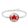 Canada flag glass gem bracelet with red maple leaf and adjustable silver metal chain - Classic Red Maple Leaf Style (XSWX8424-2)