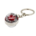 Spherical Canada flag keychain with red maple leaf and silver metal ring on white background - White CANADA Uppercase Style (XSWX8418-11)