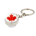 Silver metal keychain with round Canada red maple leaf pendant on white background - Subtle Paper Texture Style (XSWX8418-10)