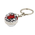 Detailed close-up of a glass dome keychain featuring a red maple leaf on grey pebbles - Pebble Art Pendant Style (XSWX8418-9)