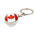 Macro detail of silver alloy keychain featuring Canada flag glass dome with red maple leaf - Red Star Variant Maple Leaf Style (XSWX8418-6)