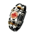 Detail of multi-layer leather bracelet with metal beads and red maple leaf charm - Time Gem Red Maple Leaf Style (XSWX8426-7)