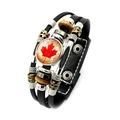 Vintage multi-layer leather bracelet featuring Canada flag maple leaf charm and snap clasp - Vintage Punk Multi-layer Braided Style (XSWX8426-3)