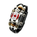 Multilayer leather bracelet with Canada flag glass cabochon and punk style beads - Canada Flag Classic Red White Style (XSWX8426-1)