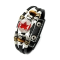 Punk multilayer leather bracelet with Canada flag glass cabochon and metal snap buckle - Red Maple Leaf Round Glass Style (XSWX8426-2)