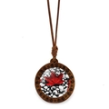 Detail of round wood pendant with red maple leaf on pebbles under glass dome - Red Maple Leaf Pebble Background (XSWX8428-9)