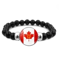 Beaded bracelet with black obsidian style beads and Canada flag maple leaf charm pendant - Star Outline Maple Leaf Pattern (XSWX8423-6)