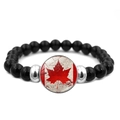 Polished black beaded bracelet featuring a vintage Canadian flag maple leaf charm - Vintage Distressed Maple Leaf Pattern (XSWX8423-2)