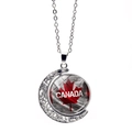 Rotating crescent moon necklace with Canada flag maple leaf pendant and silver chain - CANADA Text Maple Rotating Pendant (XSWX8427-11)