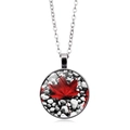Close-up of a Canada flag maple leaf pendant necklace with pebble texture and silver chain - Pebble Texture Background Style (XSWX8429-9)