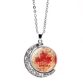 Detailed view of crescent moon pendant featuring a Canada flag red maple leaf design - Mottled Art Retro Maple Leaf (XSWX8427-7)