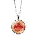 Close-up of Canada flag maple leaf pendant necklace with vintage silver chain - Retro Worn Glass Style (XSWX8429-7)