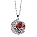 Detailed close-up of double-sided rotating moon pendant with Canadian flag maple leaf pattern - Black White Pebble Red Maple (XSWX8427-9)