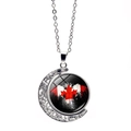 Artistic Canada flag moon necklace detail featuring red maple leaf and vintage silver texture - Ink Art Black Background Red Maple (XSWX8427-5)