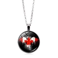 Silver Canada flag necklace with round glass cabochon maple leaf pendant and wings - Artistic Wings Flag Style (XSWX8429-5)