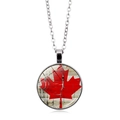Silver pendant necklace with Canada flag red maple leaf on white wood texture base - Cracked Wood Texture Flag Style (XSWX8429-4)