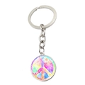 Silver peace sign keychain featuring a colorful floral rainbow design under glass - Splendid Rainbow Floral (XSWX5772-12)
