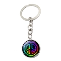 Rainbow neon peace sign keychain with metal ring and colorful glass pendant design - Neon Rainbow (XSWX5772-11)