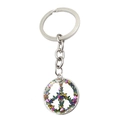 Silver peace sign keychain with colorful butterfly pattern inlay for stylish accessories - Dense Colorful Butterflies (XSWX5772-10)