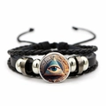 Vintage Lederarmband im Lagen-Look mit Evil-Eye-Glasanhänger und antiken Metallperlen - Stil 5