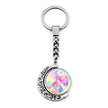 Detail of a rotating peace sign moon pendant keychain made of silver-colored alloy - Colorful Floral Peace Sign (XSWX5768-12)