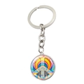 Detailed macro view of a silver peace sign keychain with a vibrant psychedelic rainbow pattern - Psychedelic Rainbow (XSWX5772-8)