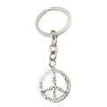 Detailed view of silver peace sign keychain pendant with colorful butterfly pattern design - Butterfly Puzzle (XSWX5772-7)