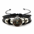 Détail du bracelet en cuir multicouche avec breloque l'œil de la Providence et perles - Style 2