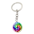 Regenbogen Friedenszeichen Schlüsselanhänger mit Silberring und Farbverlauf Design - Regenbogen Peace Text (XSWX5772-2)