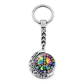 Bohemian peace sign keychain with moon pendant for bags and car keys accessory - Floral Peace Sign on Dark Background (XSWX5768-1)