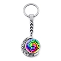 Silver alloy moon keychain with rotating rainbow peace sign pendant for car and bags - Rainbow Gradient Peace Text (XSWX5768-2)