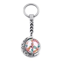 Silver rotating moon keychain with floral peace sign pendant on white background - Colored Flowers Peace Symbol (XSWX5768-5)